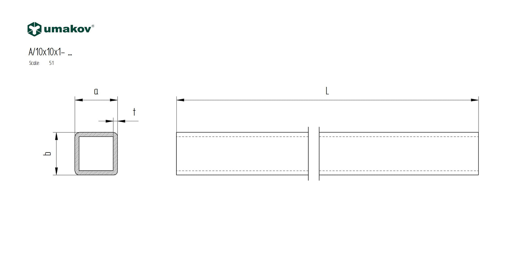 Profil nierdzewny 10x10x1/L6000mm. AISI 304, K320