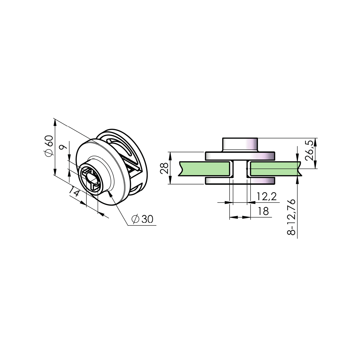 Uchwyt szkła okrągły