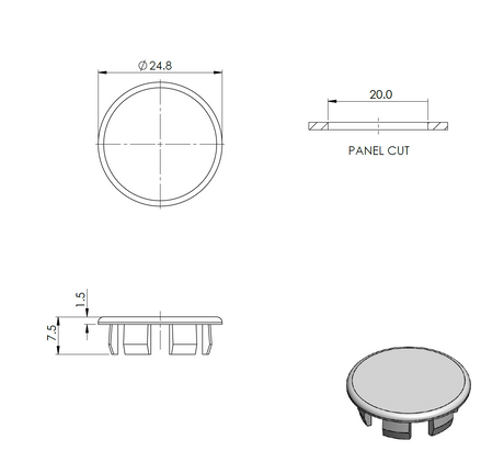 Zaślepka do AL profilu, PVC, D20mm