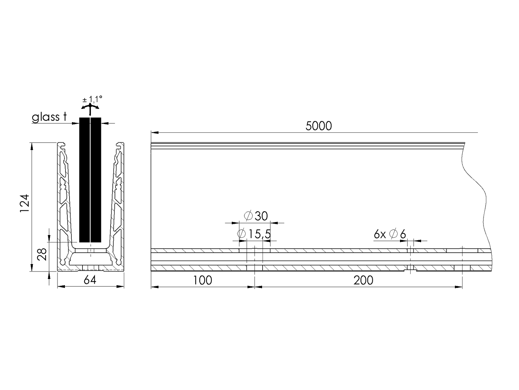 Profil balustrady szklanej