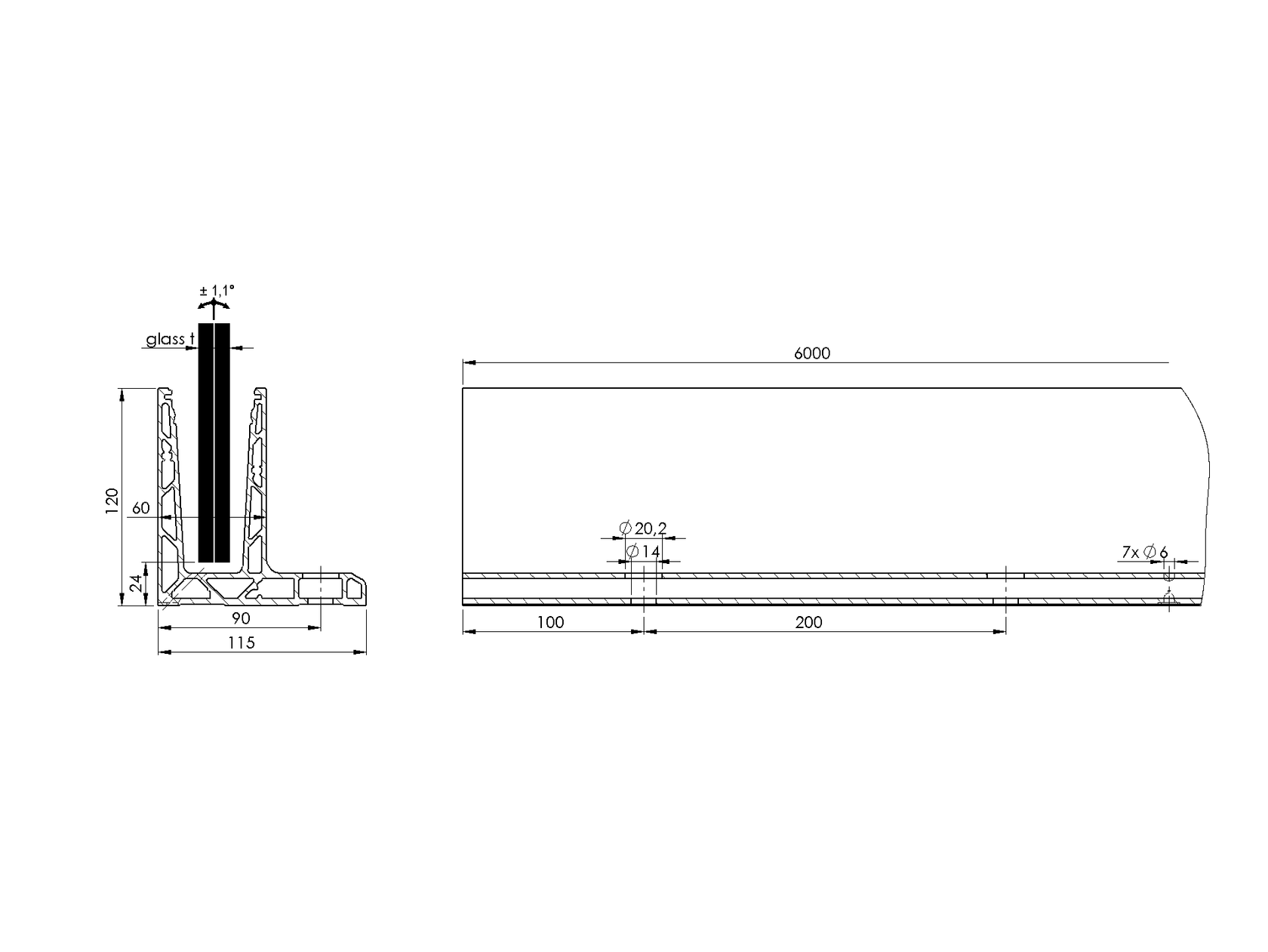 Profil balustrady szklanej