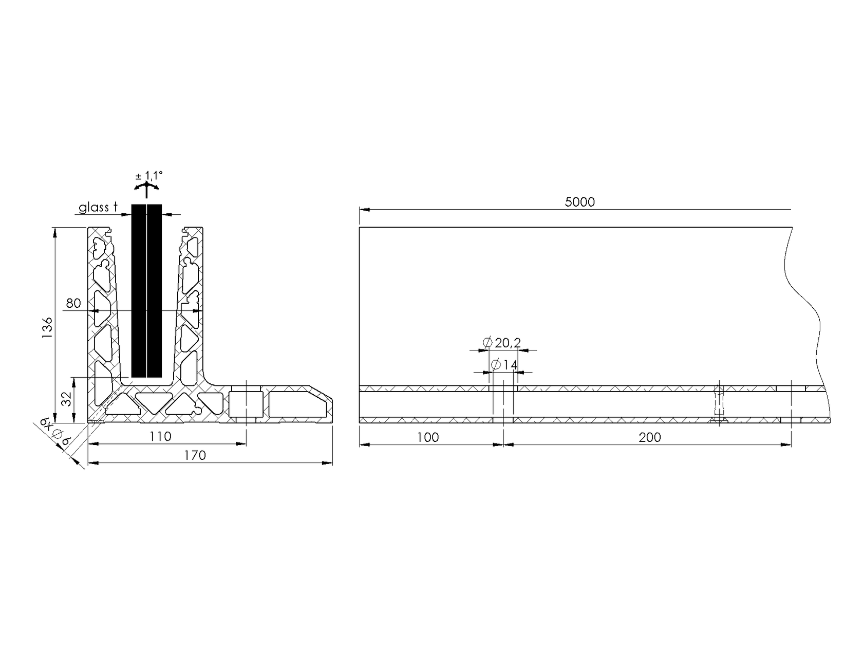 Profil balustrady szklanej