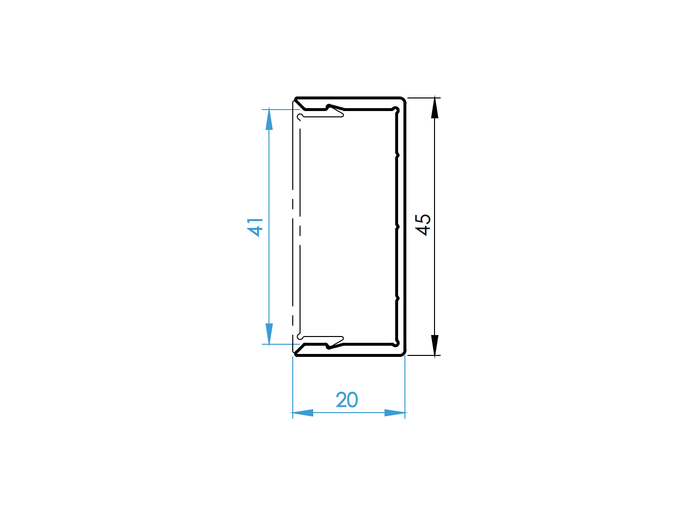 Aluminiowy adapter U 45x20-6000mm R7016