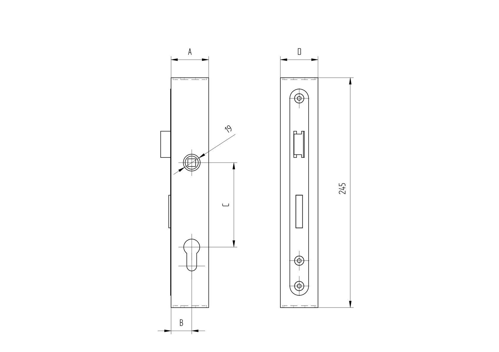 Cząstka zamku komplet bez klamky JP60x40
