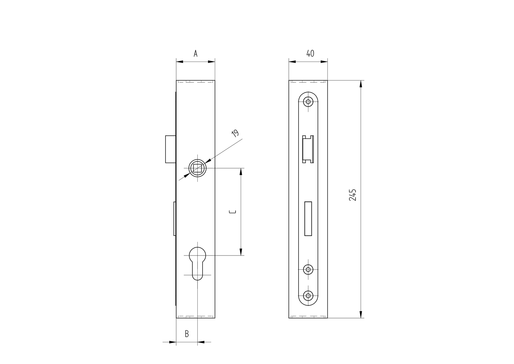 Cząstka zamku komplet bez klamky JP40x40