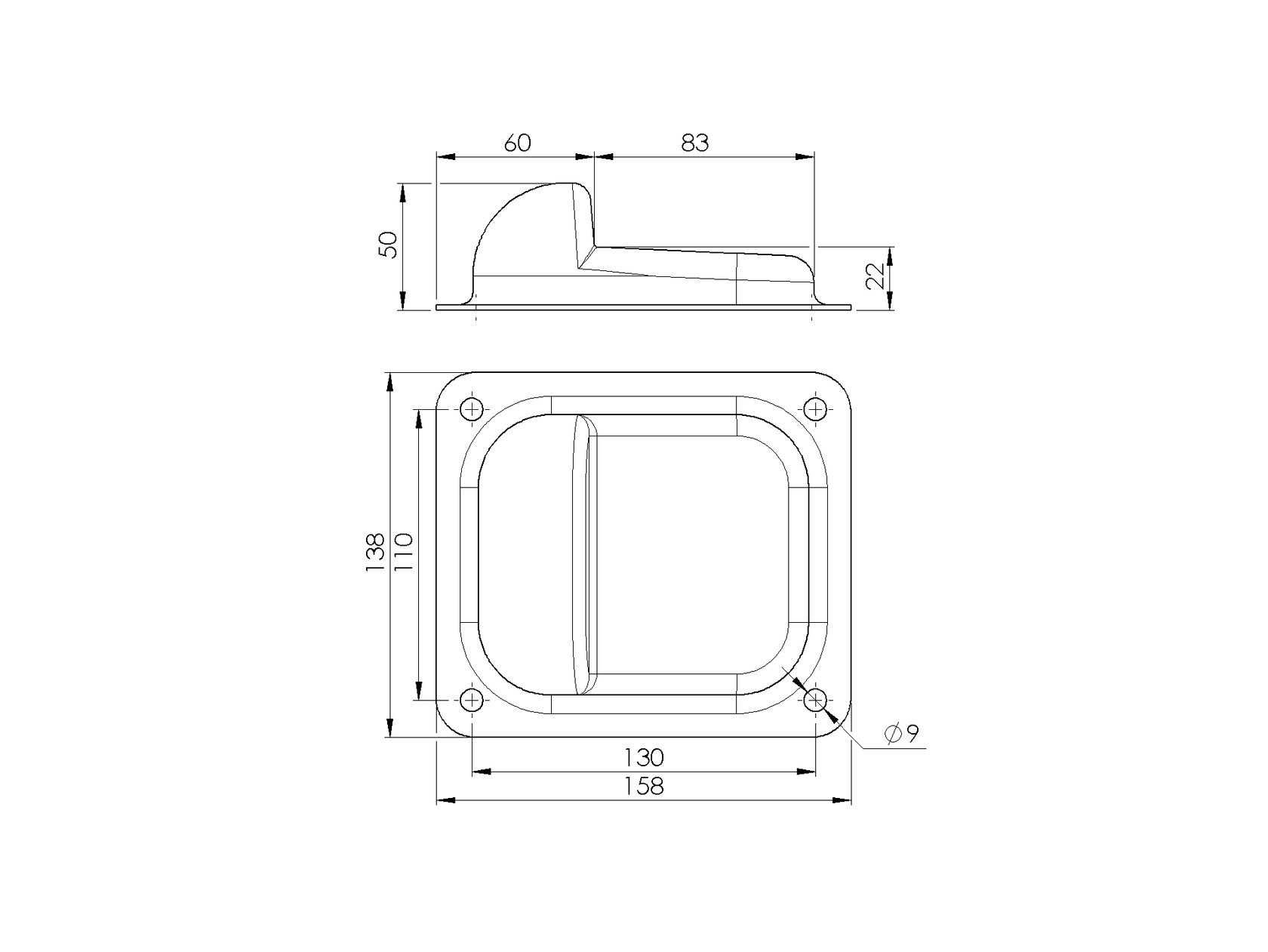 Stoper do bramy Zn, 158x138x50mm