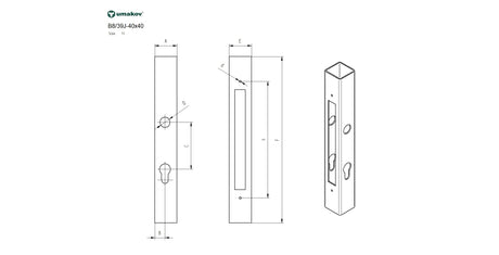 Obudowa zamka B1/30-20x85, JP40x40, INOX