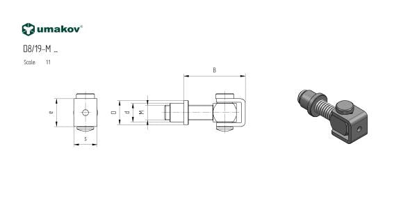 Zawias regulowany z nakrętką M16, AISI 304