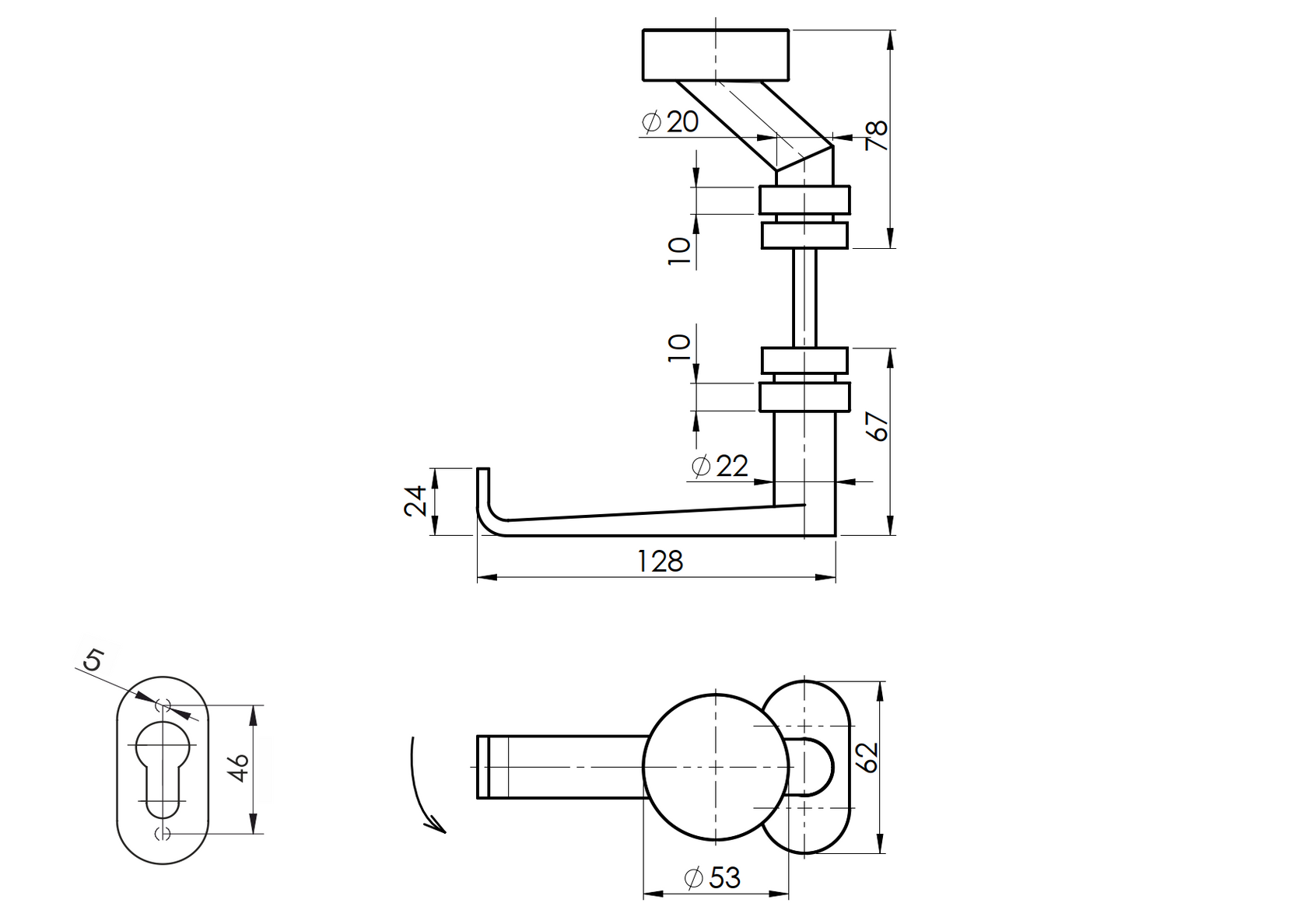 Klamka z szyldem AISI 304, K320, L135mm