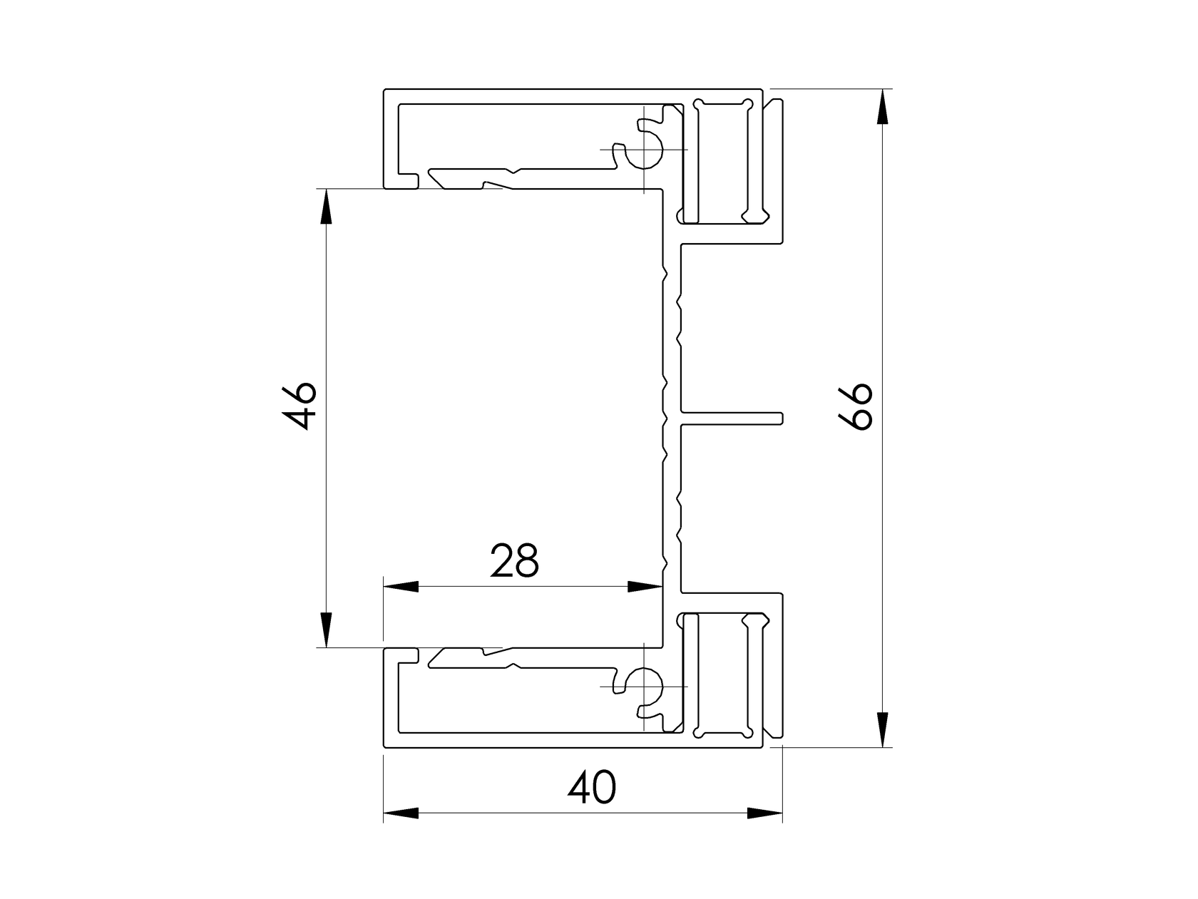 Aluminiowy adapter 66x40-1200mm do żaluzji do 46mm R7016