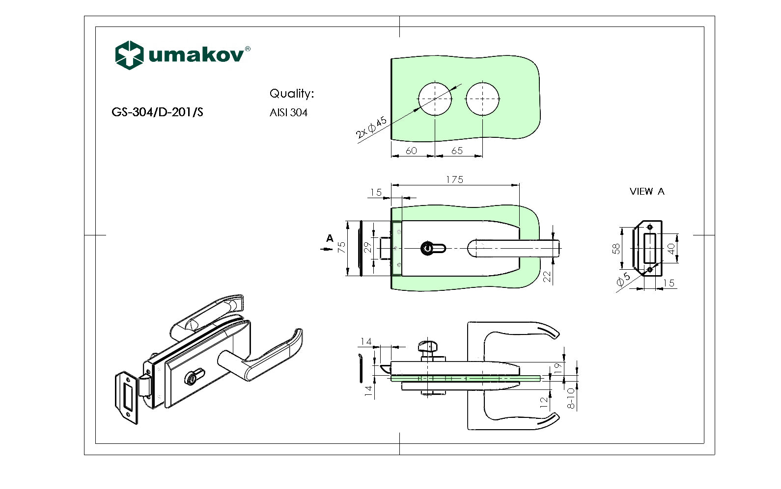 zamek centralny inox, glass t 8,10,12mm