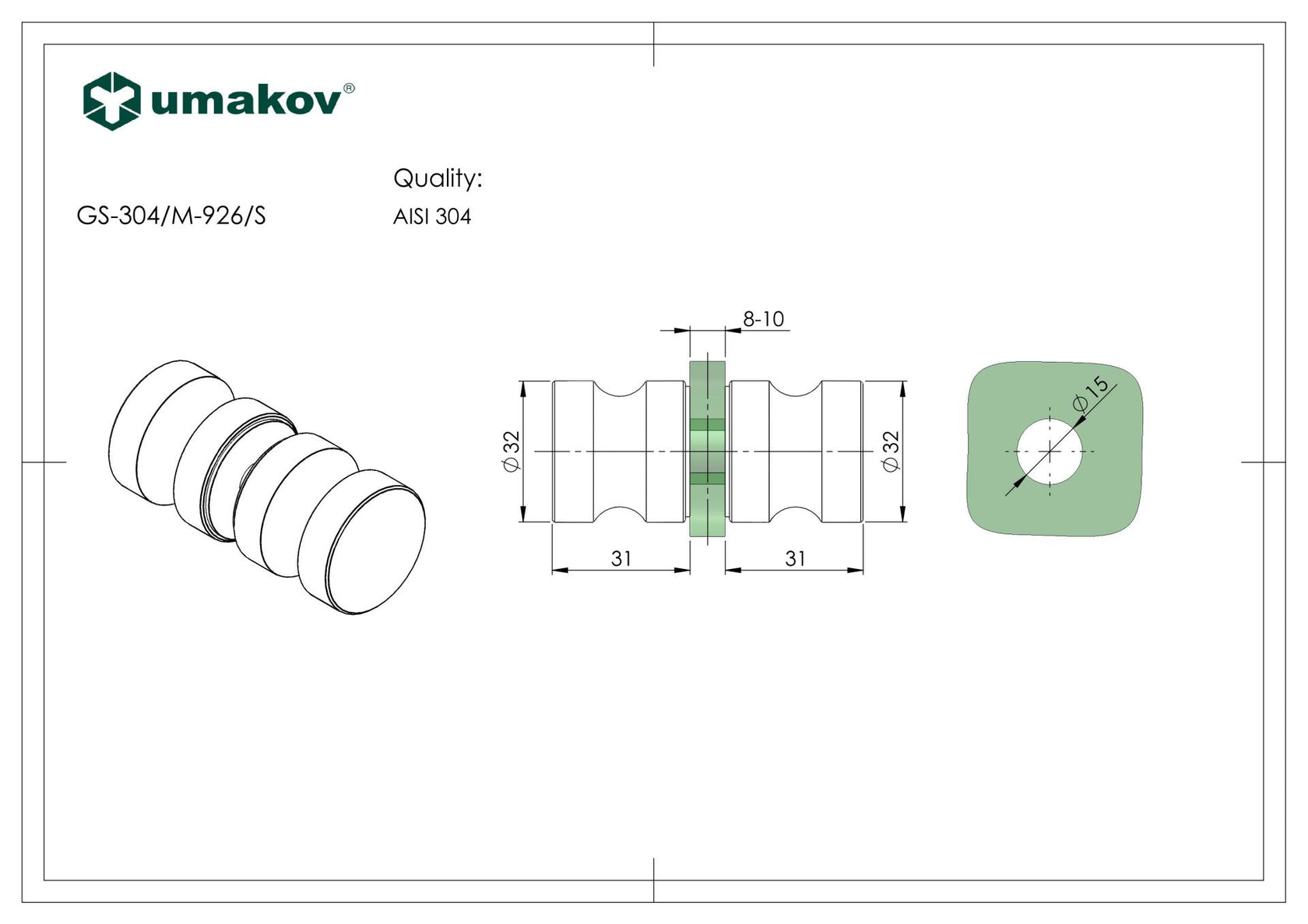 Pochwyt - gałka AISI 304, K320, 32mm