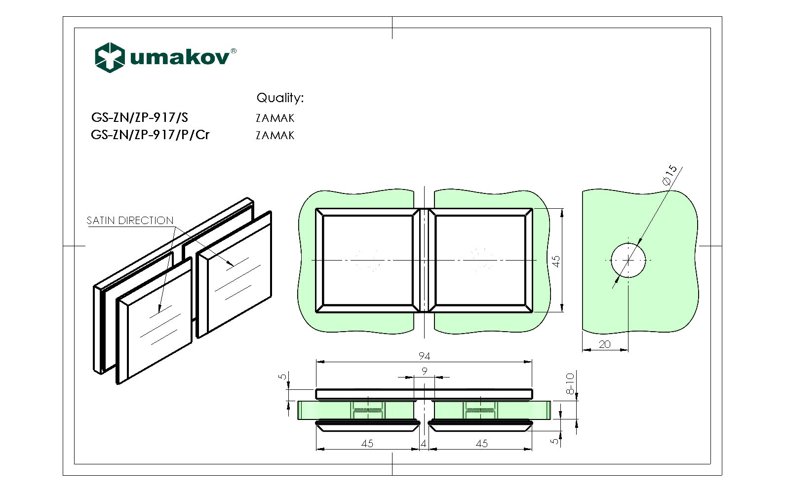 Uchwyt szkła, Zamak, T 8-10 mm