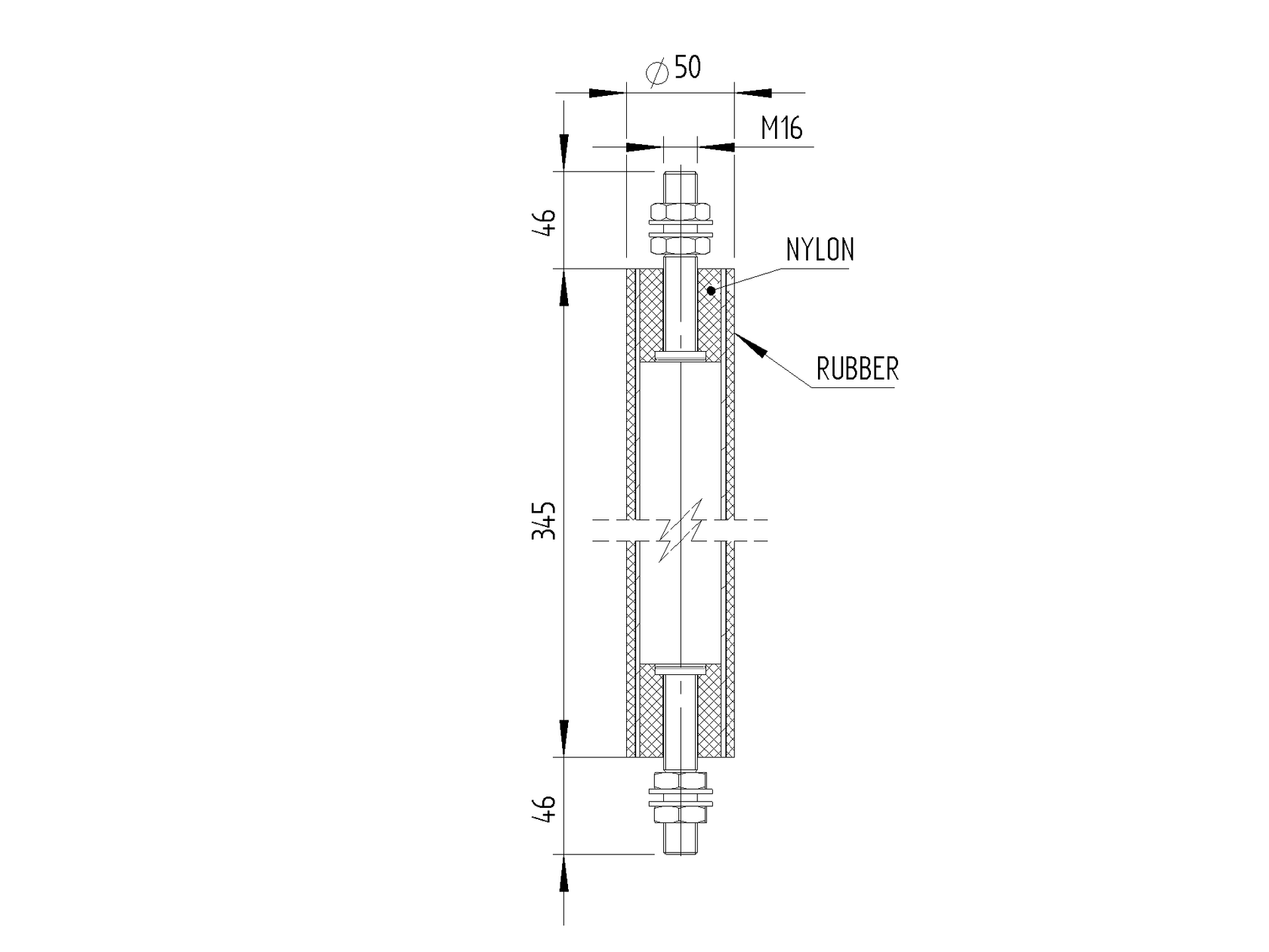 Wiedzienie gorne - Walec D50, H340mm, black rubber