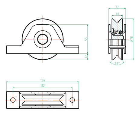 Rolka jezdna kompletna na profil Zn, D80