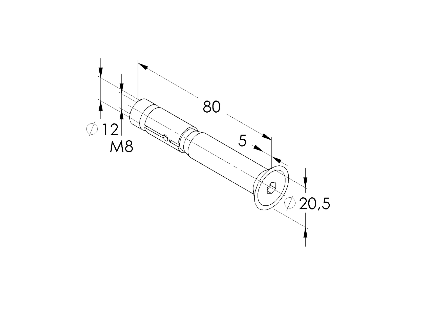 Kotwa do dużych obciążeń z wkrętem z łbem stożkowym M8