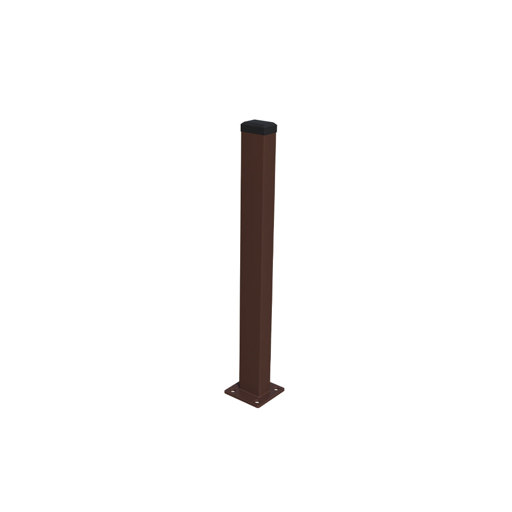Galvanized Post 60x40 mm with Base Plate and PVC Cap, 1400 mm - Brown RAL 8017
