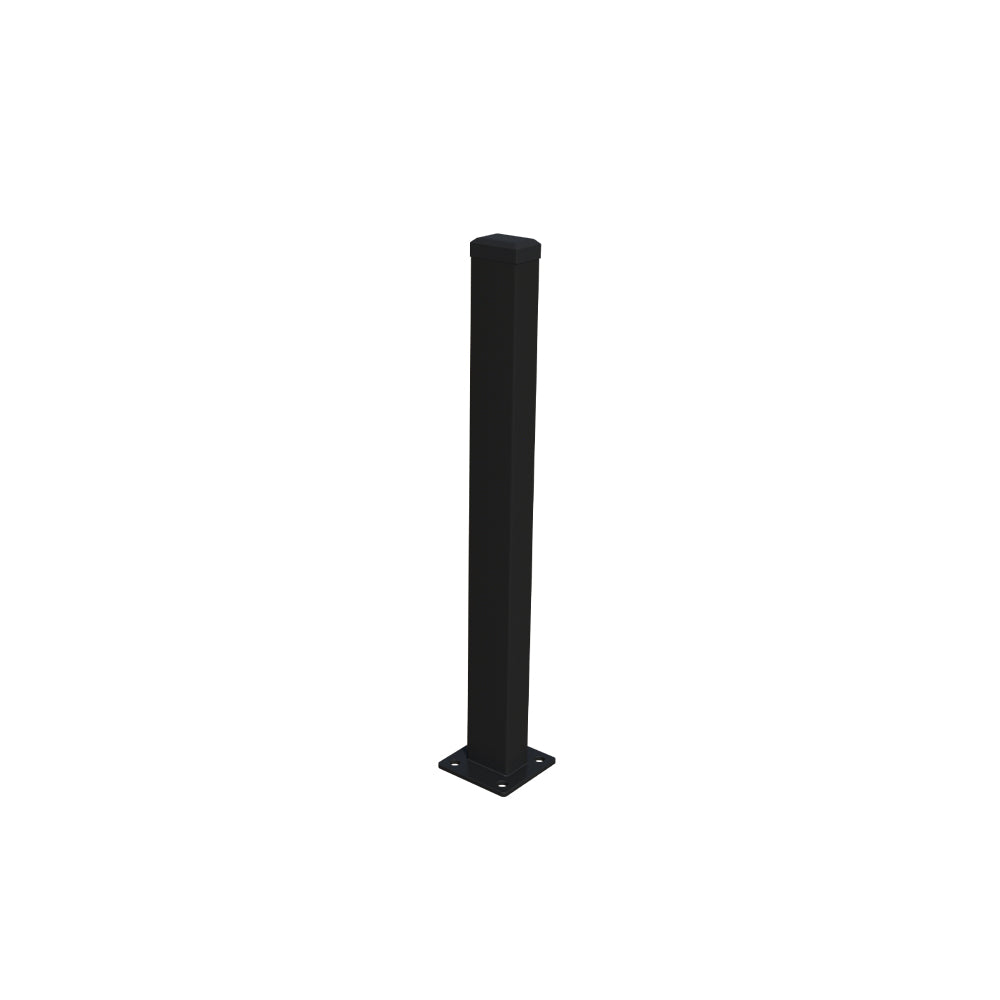 Galvanized Post 60x40 mm with Base Plate and PVC Cap, 1400 mm - Black RAL 9005