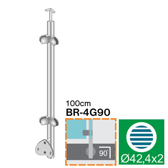 Słupek nierdzewny -prosto AISI304, D42,4/4xmodel22