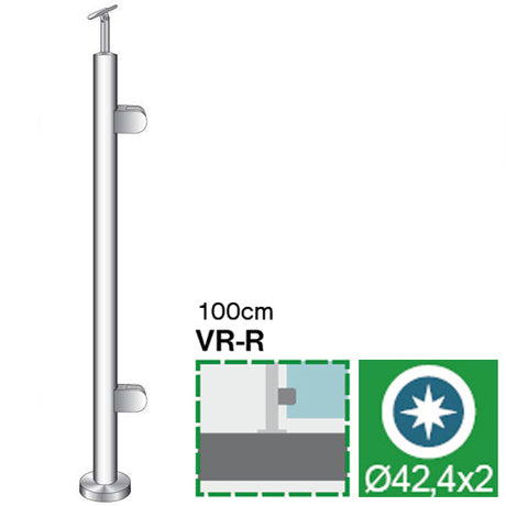 Słupek nierdzewny -prosto AISI304, D42,4x2/2xmodel