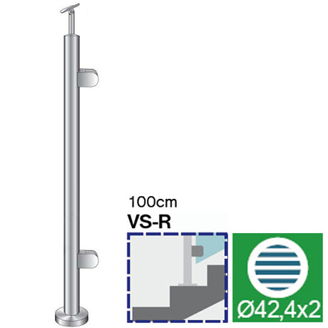 Słupek nierdzewny D42,4 - 2xSzkło h=100cm