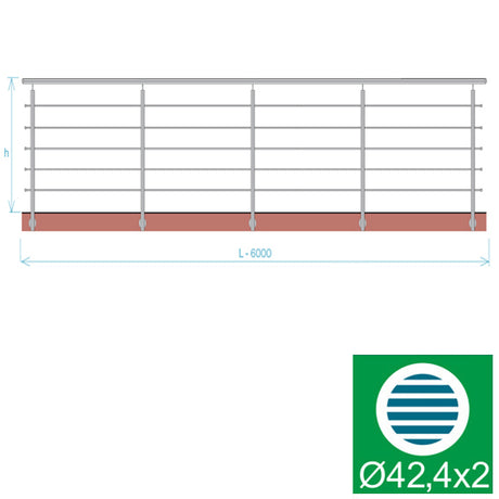Balustrada nierdzewna, AISI304, 6000x1000mm, BR