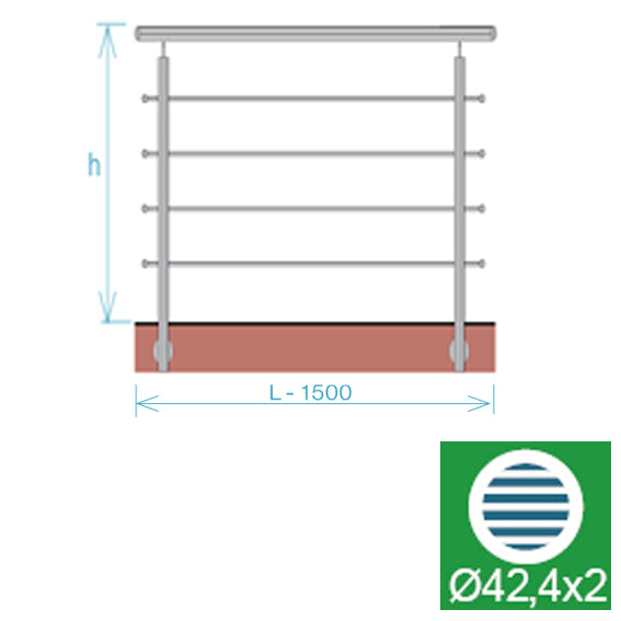 Balustrada nierdzewna, AISI304, 1500x900mm, BR