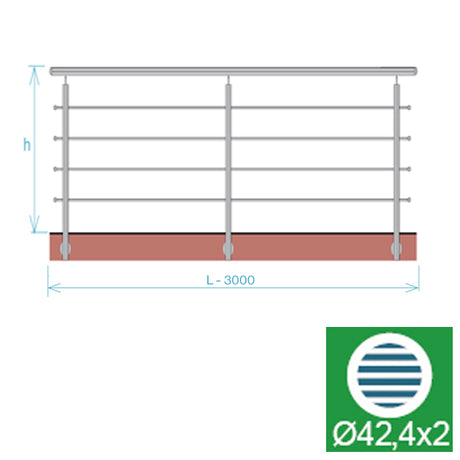 Balustrada nierdzewna, AISI304, 3000x900mm, BR