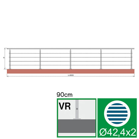 Balustrada nierdzewna AISI304, D42,4/4xd5/H900/L60