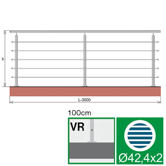 Balustrada nierdzewna, AISI304, 3000x1000mm