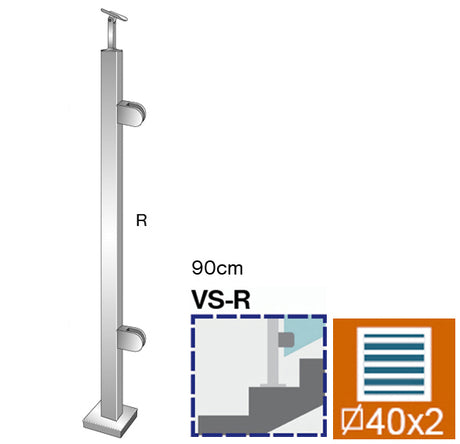 Słupek nierdzewny AISI304, 40x40x2/2xmodel22/H900m