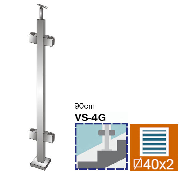Słupek nierdzewny AISI304, 40x40x2/4xmodel22/H900m