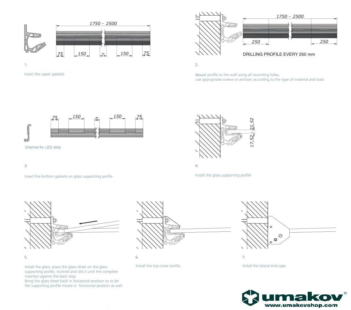Aluminiowa daszka szklana profil -2°