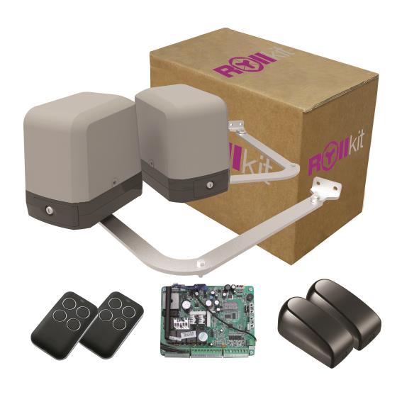Napęd przegubowy Rollkit do bramy dwuskrzydłowej, zestaw z fotokomórka