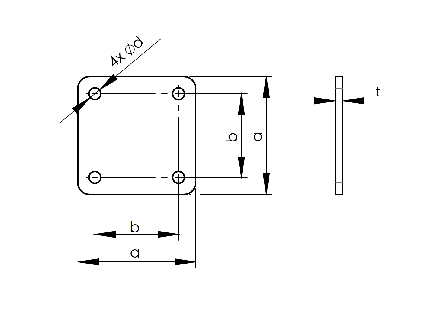 Stopa montażowa 100x100, t8, 4xd10mm