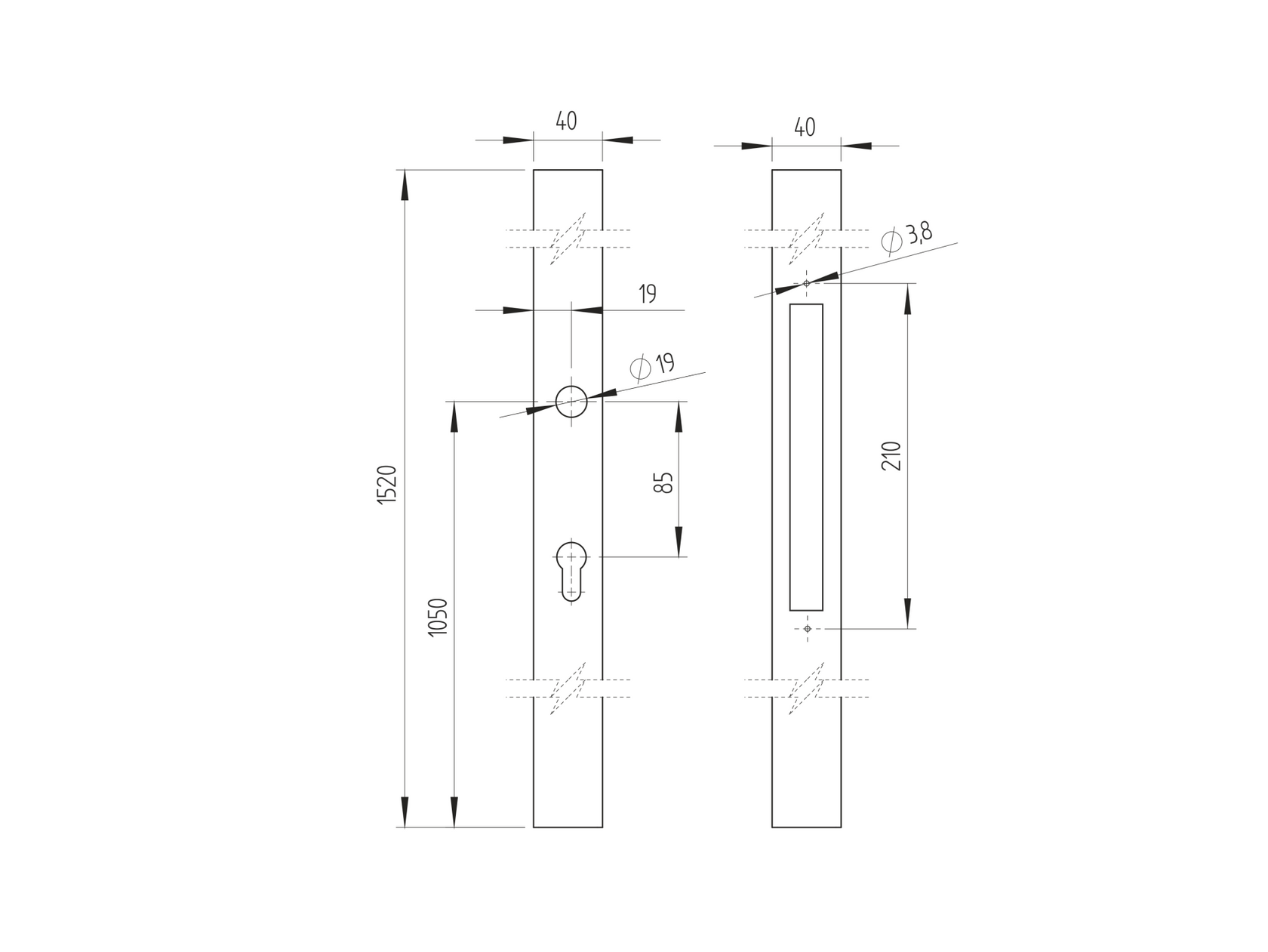 Skrzynka zamka do zamka B8/30-20x85, stal nierdzewna, 40x40x1500