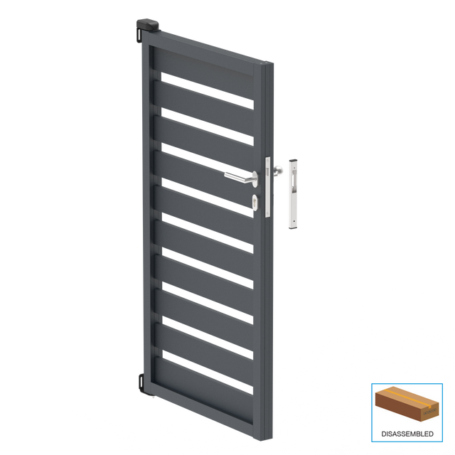 Jednoskrzydłowa brama aluminiowa 1,025x1,50m z wypełnieniem 20x100 R7016 - zestaw