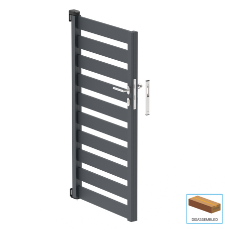 Jednoskrzydłowa brama aluminiowa 1,025x1,50m z wypełnieniem 20x100 R7016 - zestaw