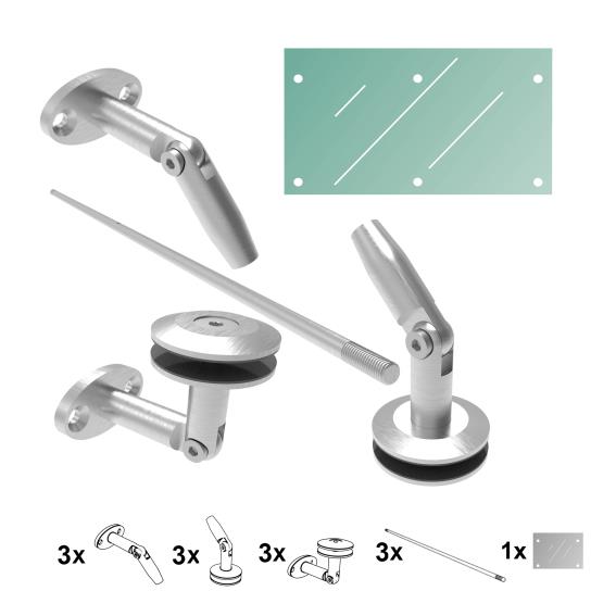 Daszek nierdzewny- okucia kpl M12 + szkło AISI316,