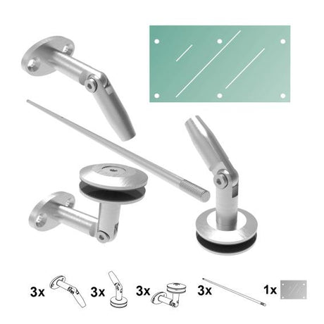 Daszek nierdzewny- okucia kpl M12 + szkło AISI316,