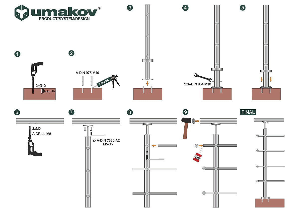 Slupek ze stali nierdzewnej 40x40x2mm h=100cm AISI