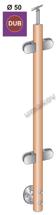 Słupek dębowy Fi 42,4 mm. 4x uchwyt szkła, h=100cm