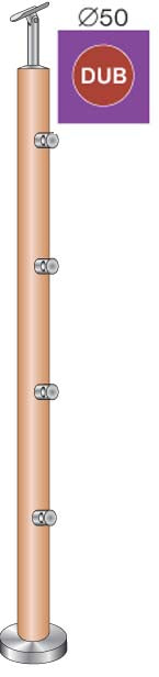 Drewniany słupek DUB (OAK) D50mm, 4xd12mm, v=90 cm