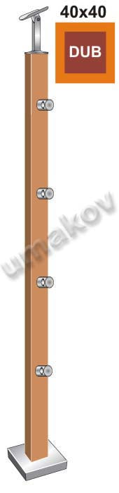 Słupek dębowy 40x40mm. 4x fi 12mm, h=90cm