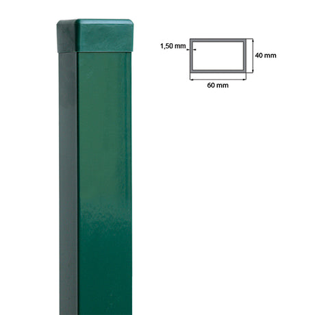 Słupek ocynkowany 60x40mm z zaślepką PVC, 1800mm - Zielony RAL 6005