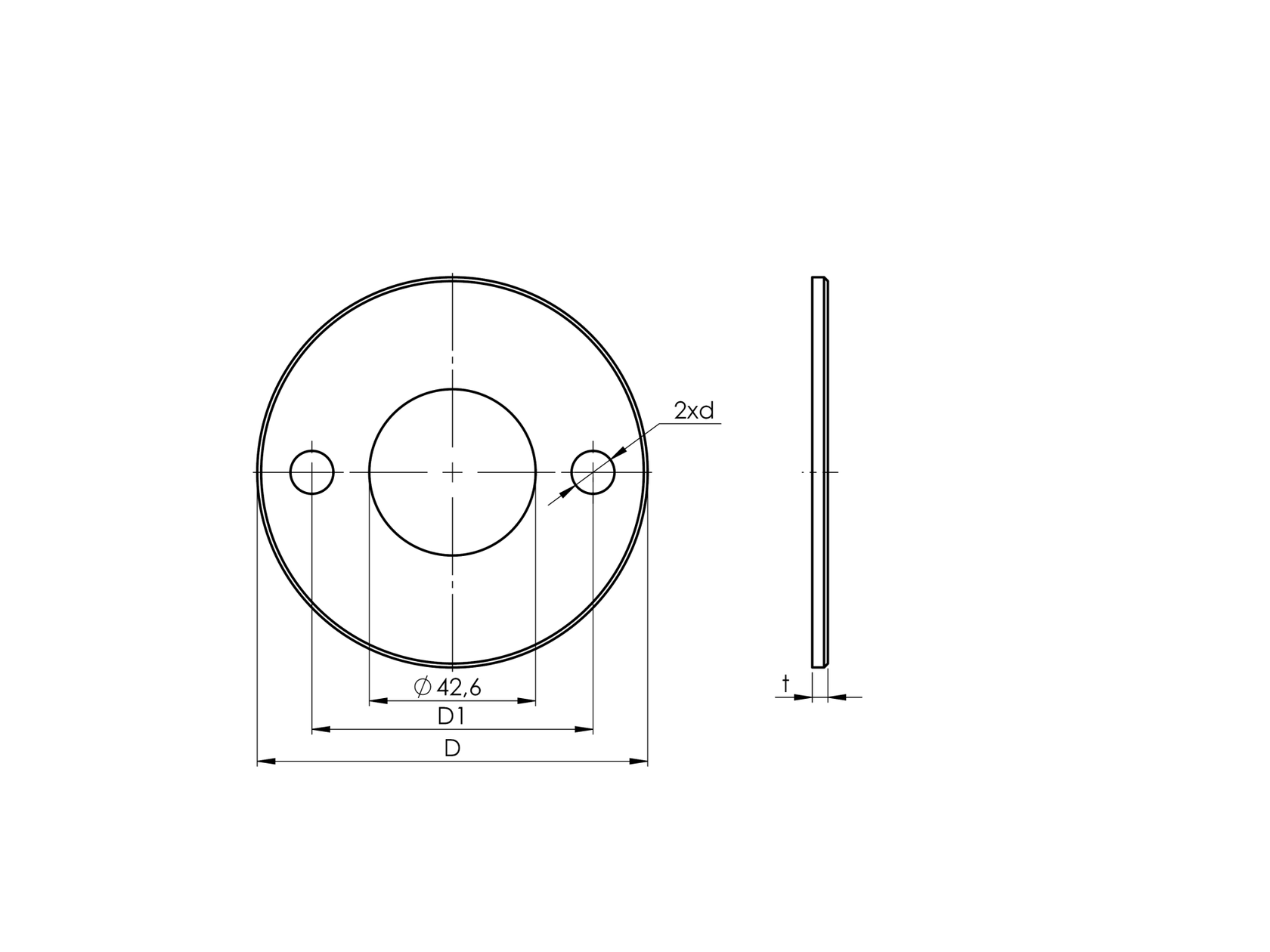 Krążek montażowy AISI304, D100/42,4mm, 2xd11, t4 r