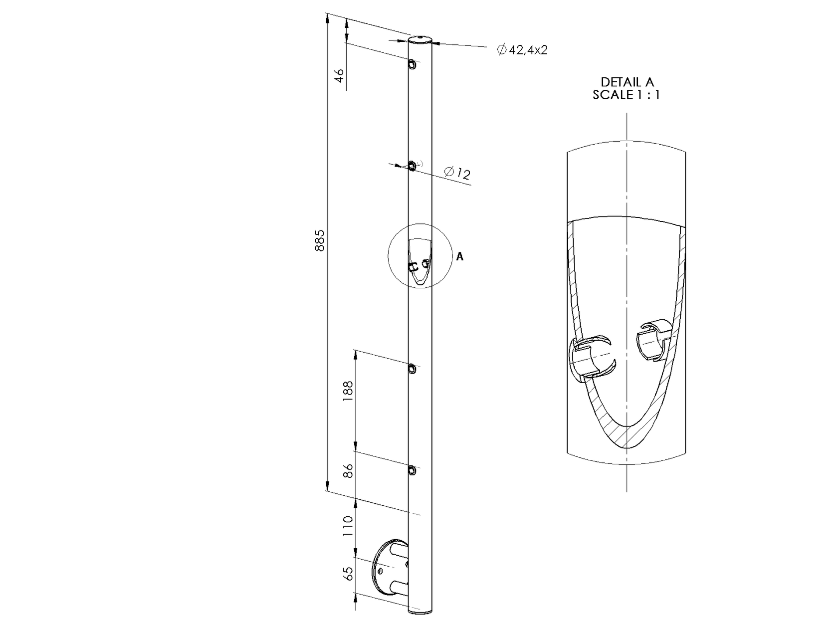 Słupek nierdzewny BK + A12/12-PVC