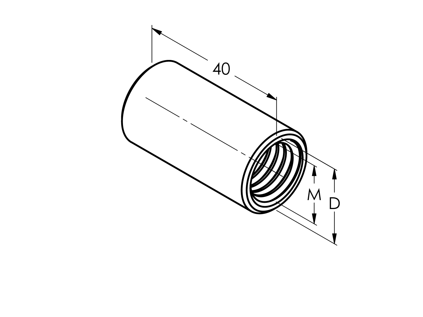 Okrągła nakrętka łącząca, AISI304, M12x40