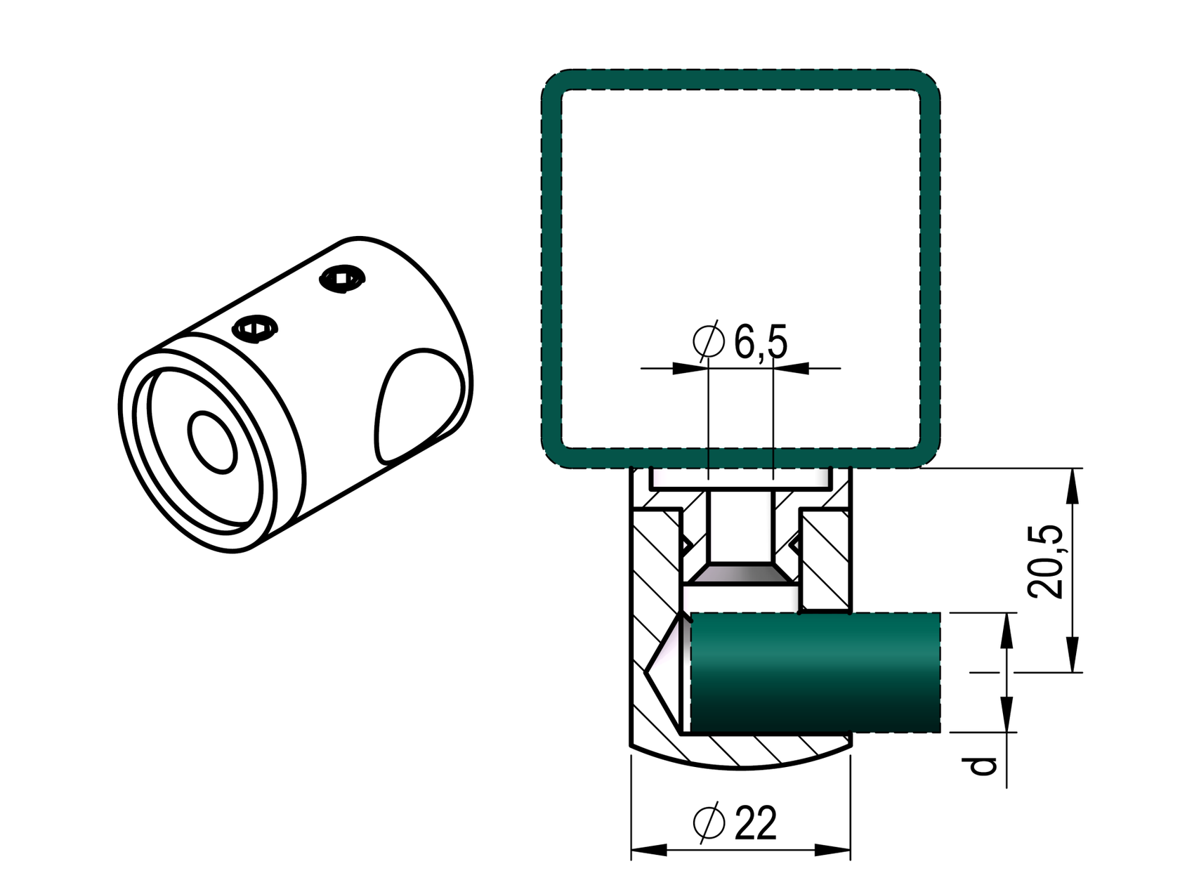 Uchwyt wypełnienia końcowy- prawy AISI316, d12/40x