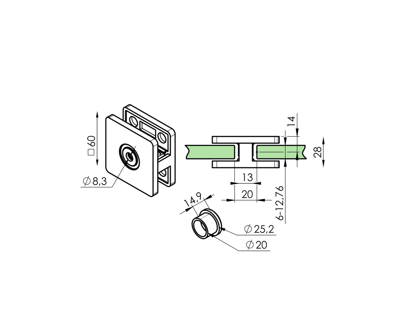 Uchwyt do szkła, kwadratowy